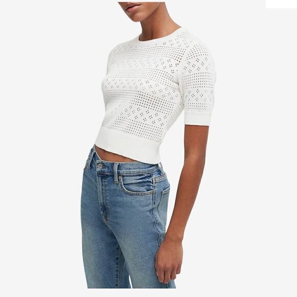 7 For All Mankind Pointelle Crewneck Top Large - Picture 3 of 11